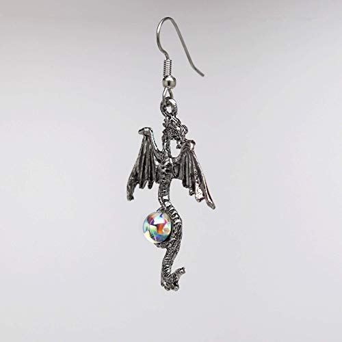 Real Metal Gothic Dragon Dangle Earrings Silver Finish Pewter Mystical Jewelry - Image 4