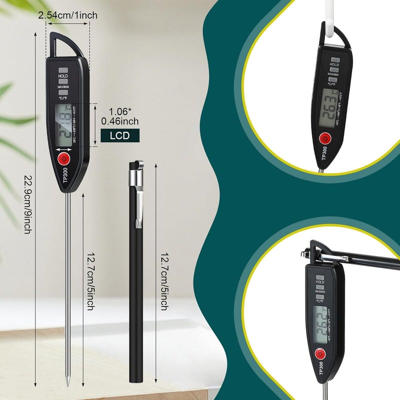 Copkim 6 Set Waterproof Food Thermometer for Water, Liquid, Candle and Cooking Digital Meat Thermometer with Long Probe Instant Read Thermometer for Kitchen BBQ Grill Candy (Black, White, Red) - Image 2