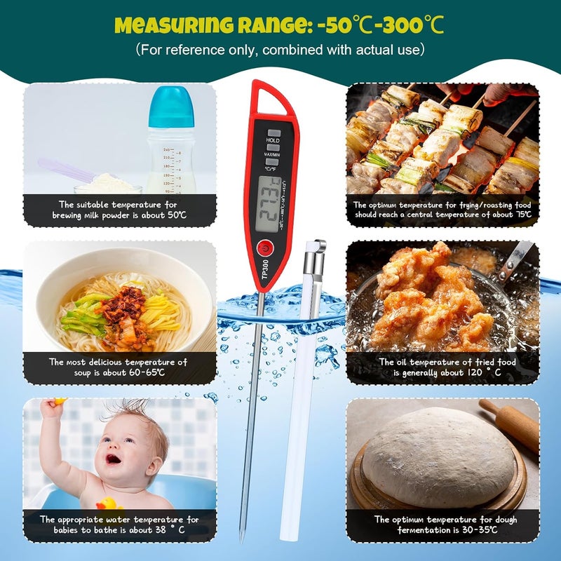 Copkim 6 Set Waterproof Food Thermometer for Water, Liquid, Candle and Cooking Digital Meat Thermometer with Long Probe Instant Read Thermometer for Kitchen BBQ Grill Candy (Black, White, Red) - Image 5