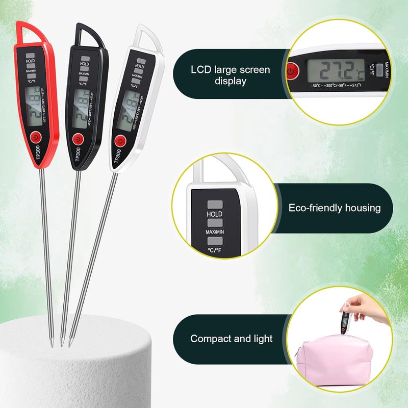 Copkim 6 Set Waterproof Food Thermometer for Water, Liquid, Candle and Cooking Digital Meat Thermometer with Long Probe Instant Read Thermometer for Kitchen BBQ Grill Candy (Black, White, Red) - Image 3