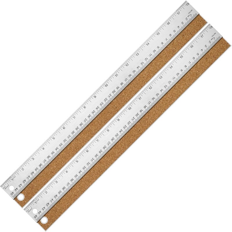 VORIGY Metal Ruler with Cork Backing, 18 Inch Stainless Steel Rulers 18 Inch Metal Ruler 2 Pack - Imperial and Metric - Non-Slip Prevent Ink Leakage - for School Office Engineering Tools - Image 1