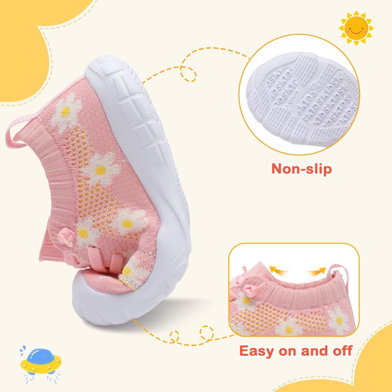 LeIsfIt Toddler Barefoot Shoes Girls Boys Lightweight Sneakers Kids Tennis Shoes Slip on Shoes Pink Flower Size 7 - Image 4