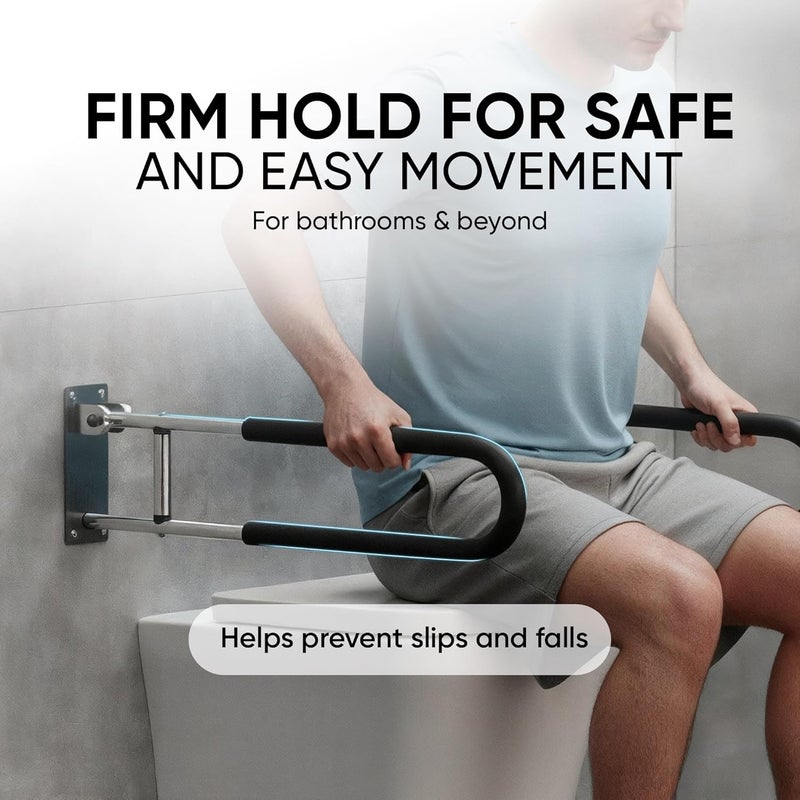 Frido Flip Up Grab Bar for Bathroom Safety | Space Saving Wall Mounted Support Handle for Senior Citizens | Stainless Steel Bathtub & Toilet Safety Rail |100kg Capacity, (Small) - Image 2