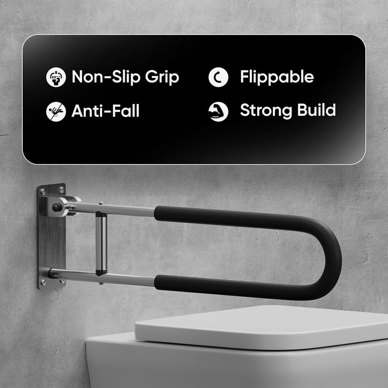 Frido Flip Up Grab Bar for Bathroom Safety | Space Saving Wall Mounted Support Handle for Senior Citizens | Stainless Steel Bathtub & Toilet Safety Rail |100kg Capacity, (Small) - Image 3