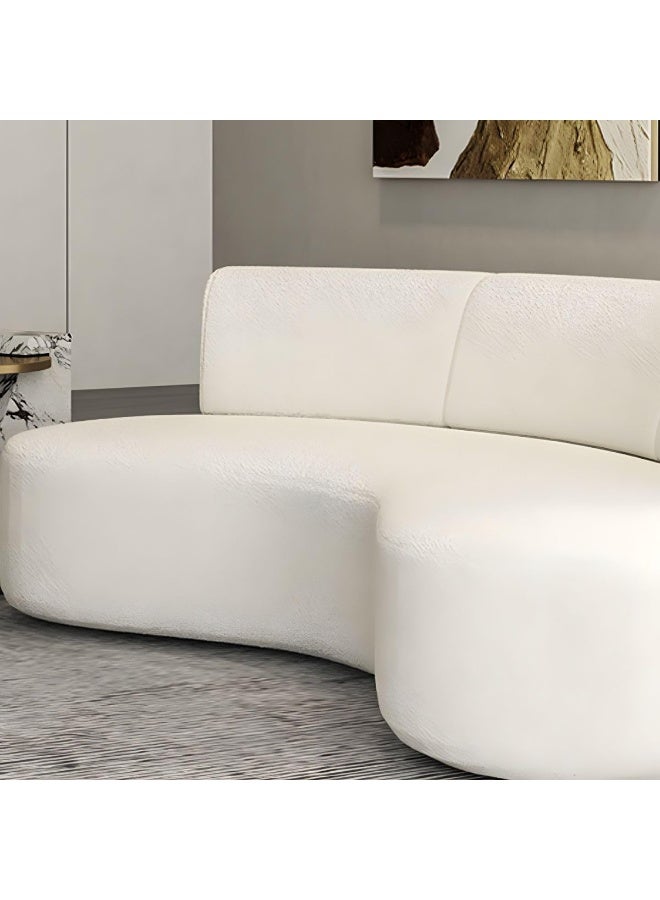 Ripple FURNITURE UAE Homes Modern Curved Sofa, Contemporary Design, Cream White Upholstery, Wooden Frame - Image 4