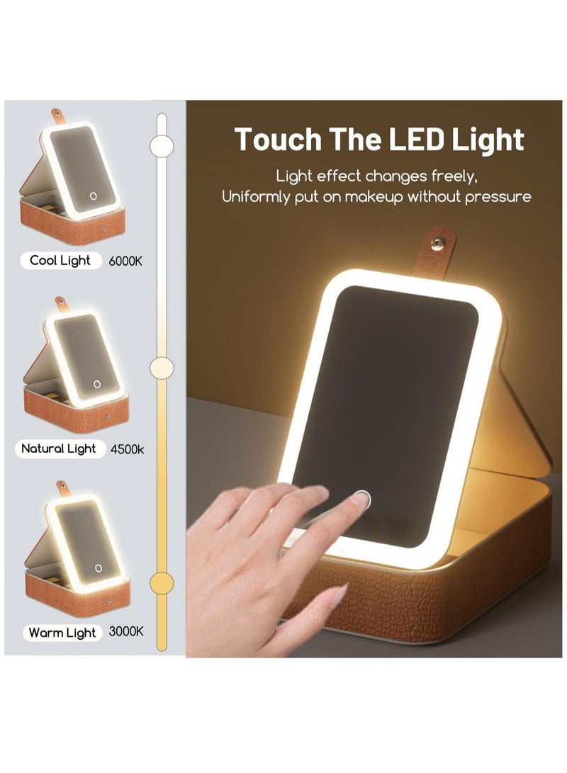 SOLARAE Travel Makeup Jewelry Case with LED Mirror, 3 Color LED Adjustable Brightness Storage Case for Eyelash station Makeup Brushes Cosmetic Tools Pink On-the-go Makeup Needs, White, Small - Image 3