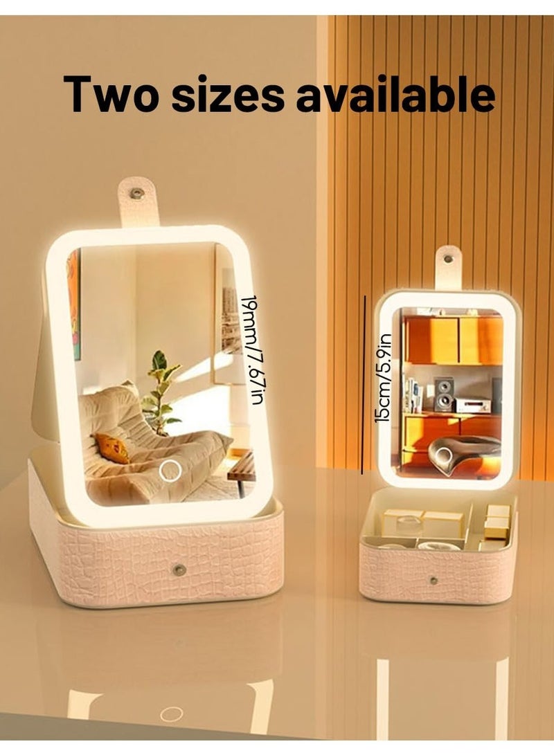 SOLARAE Travel Makeup Jewelry Case with LED Mirror, 3 Color LED Adjustable Brightness Storage Case for Eyelash station Makeup Brushes Cosmetic Tools Pink On-the-go Makeup Needs, White, Small - Image 5