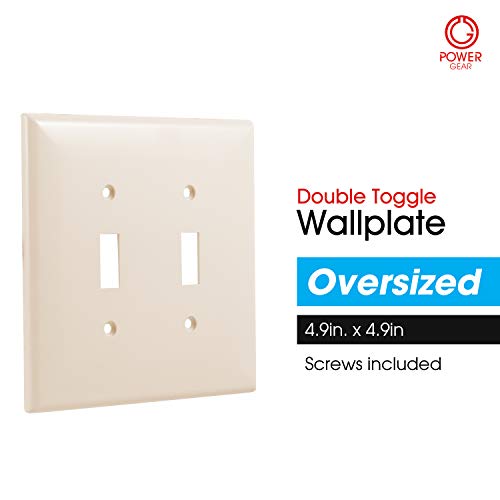 Power Gear, Light Almond, Double Toggle Oversized Wall Plate Cover, 2 Gang, Unbreakable Faceplate, x 4.9” , Screws Included, 44757, 1 Pack - Image 2