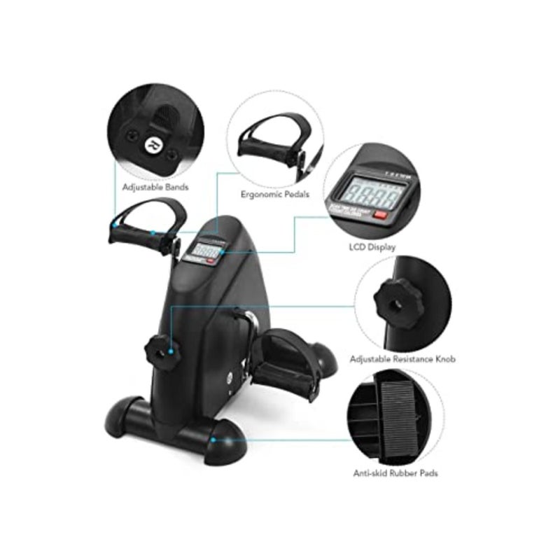 Mini Exercise Bike, Under Desk Bike Pedal Exerciser Portable Foot Cycle Arm Leg Peddler Machine With Lcd Screen Displays Black - Image 2