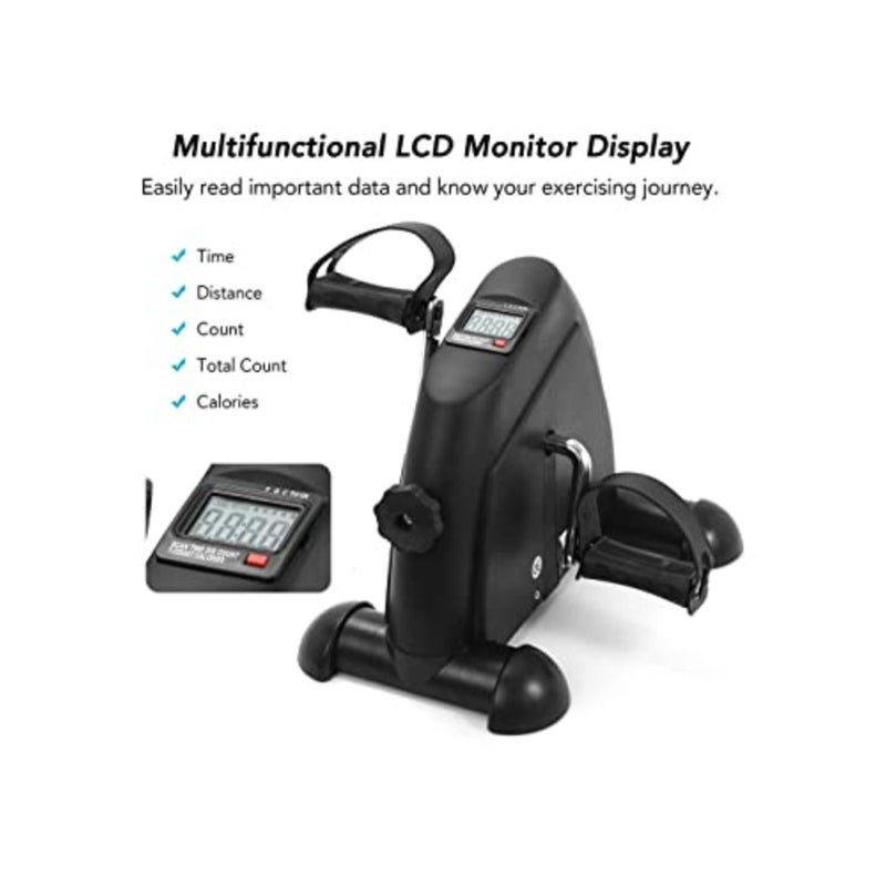 Mini Exercise Bike, Under Desk Bike Pedal Exerciser Portable Foot Cycle Arm Leg Peddler Machine With Lcd Screen Displays Black - Image 4