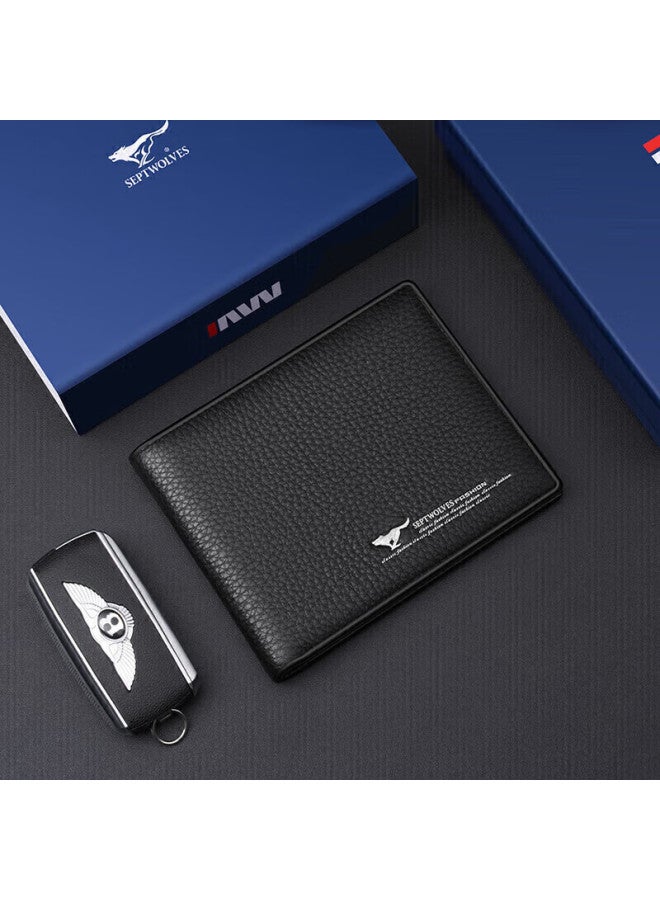 Septwolves Wallet For Men, Genuine Leather, Short Style, Card Holder, Gift For Boyfriend, Husband, Father, Birthday Present For Men - Image 1