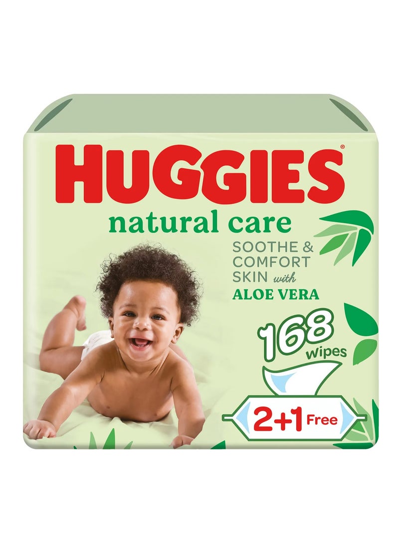 Huggies Natural Care Aloe Vera Baby Wipes, Sensitive Skin, Paraben-Free, 168 Pieces (2+1 Pack)