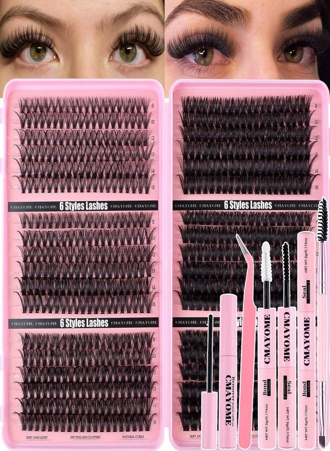 CMAYOME 684PCS Lash Clusters Kit, 30D-100D Volume Wispy Fluffy Lashes, 6 Mixed Density DIY Eyelash Extensions with Bond & Seal, Remover, Tweezers, Brush for Beginners - Image 1