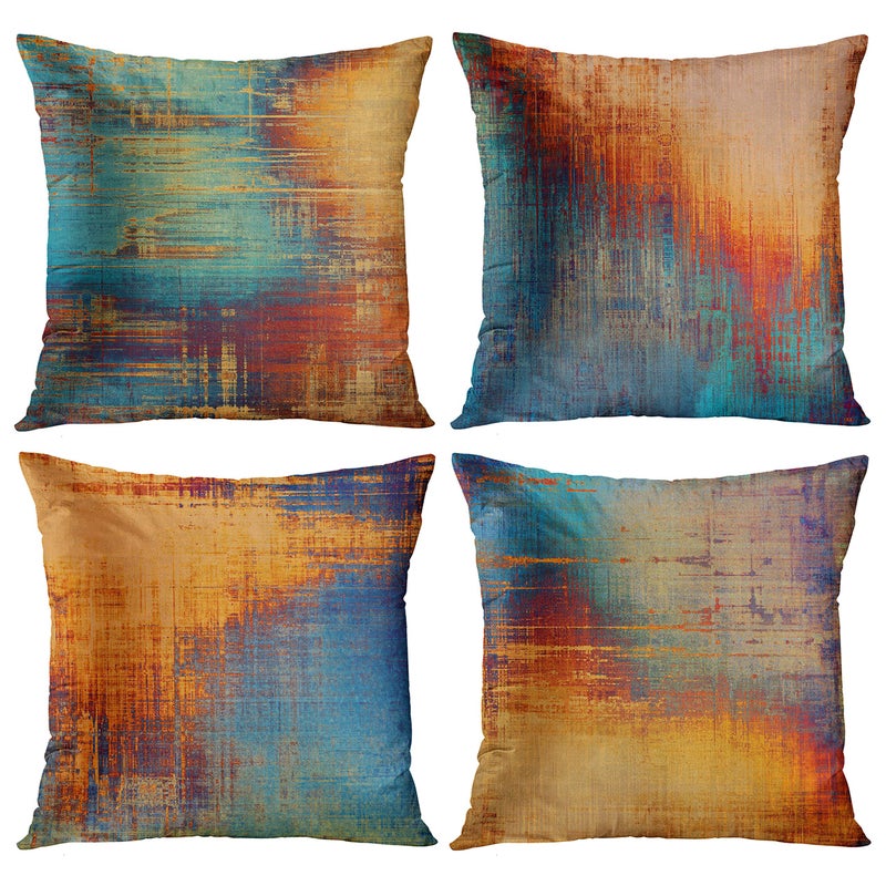 Emvency Emvency Set of 4 Throw Pillow Covers Vintage Abstract Blue and Orange Messy Rust Painting Decorative Pillow Cases Home Decor Standard Square 18x18 Inches Pillowcases