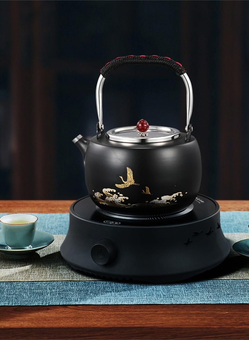 Coffee Pot Warmer with 900ml Teapot,Electric Teapot Stove, 800W Electric Ceramic Stove Hot Plate,20 Min Auto Power Off，Heater Stove Countertop Burner for Boiling Water, Tea, Coffee （Black）  - Image 2