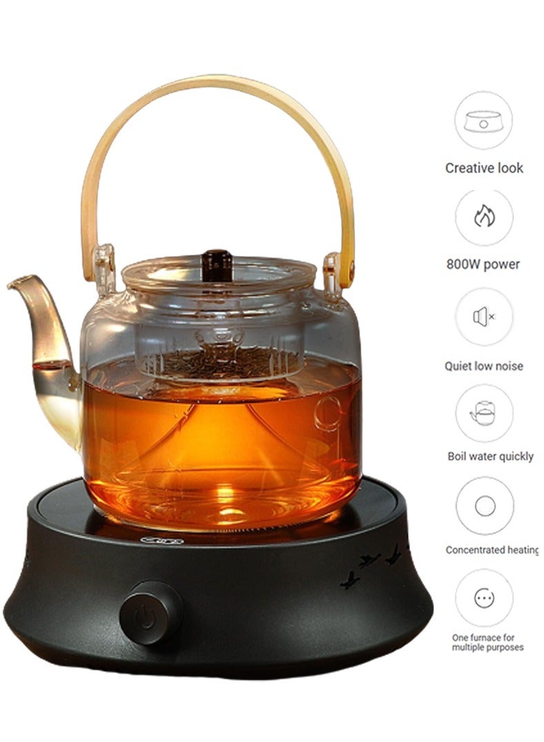 Coffee Pot Warmer with 900ml Teapot,Electric Teapot Stove, 800W Electric Ceramic Stove Hot Plate,20 Min Auto Power Off，Heater Stove Countertop Burner for Boiling Water, Tea, Coffee （Black）  - Image 1