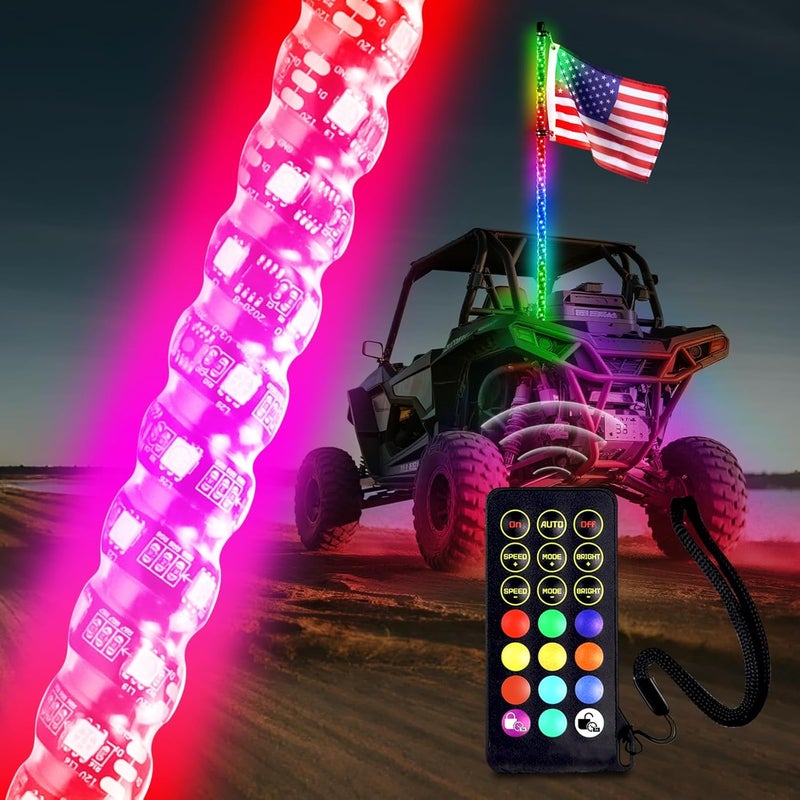 Beatto 5FT(1.5M) RF Remote Control RGB LED Whips Light with Dacning/Chasing LED Antenna Light for Off-Road Vehicle ATV UTV RZR Jeep Trucks Dunes - Image 1