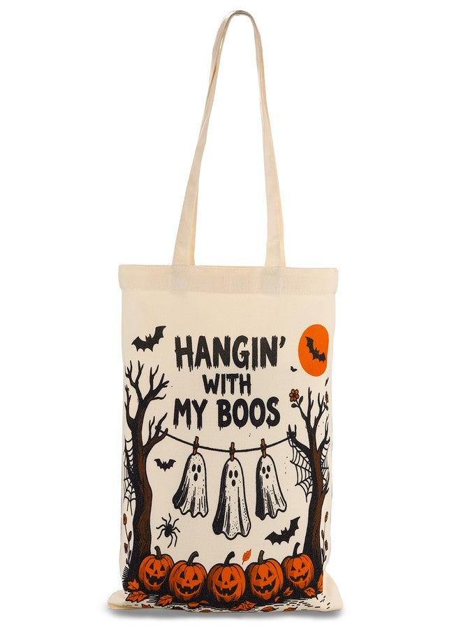 NUBARKO Halloween Boo Basket Stuffers for Teens Girls Kids Women Her Halloween Canvas Tote Bag Gifts for Kids Women Her Friends Teens Vintage Trick or Treat Bag Candy Variety Pack Sack, Spooky Basket Stuffers - Image 2