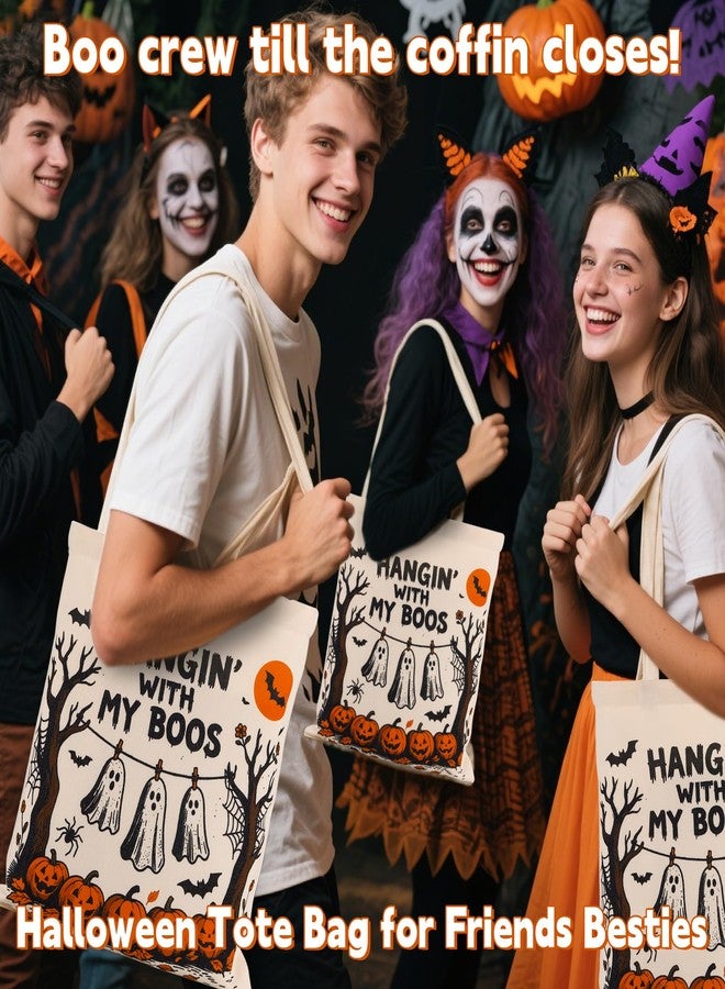 NUBARKO Halloween Boo Basket Stuffers for Teens Girls Kids Women Her Halloween Canvas Tote Bag Gifts for Kids Women Her Friends Teens Vintage Trick or Treat Bag Candy Variety Pack Sack, Spooky Basket Stuffers - Image 5