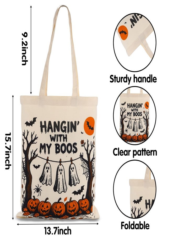 NUBARKO Halloween Boo Basket Stuffers for Teens Girls Kids Women Her Halloween Canvas Tote Bag Gifts for Kids Women Her Friends Teens Vintage Trick or Treat Bag Candy Variety Pack Sack, Spooky Basket Stuffers - Image 3