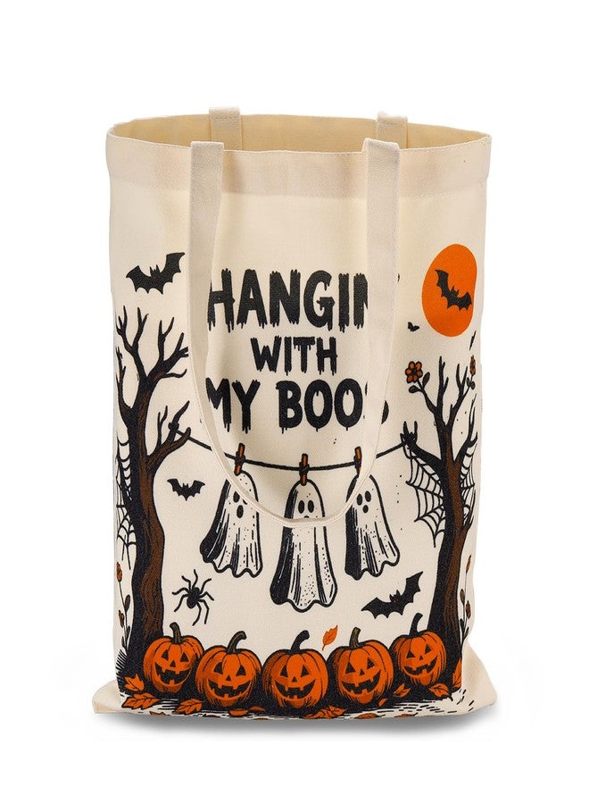 NUBARKO Halloween Boo Basket Stuffers for Teens Girls Kids Women Her Halloween Canvas Tote Bag Gifts for Kids Women Her Friends Teens Vintage Trick or Treat Bag Candy Variety Pack Sack, Spooky Basket Stuffers - Image 1