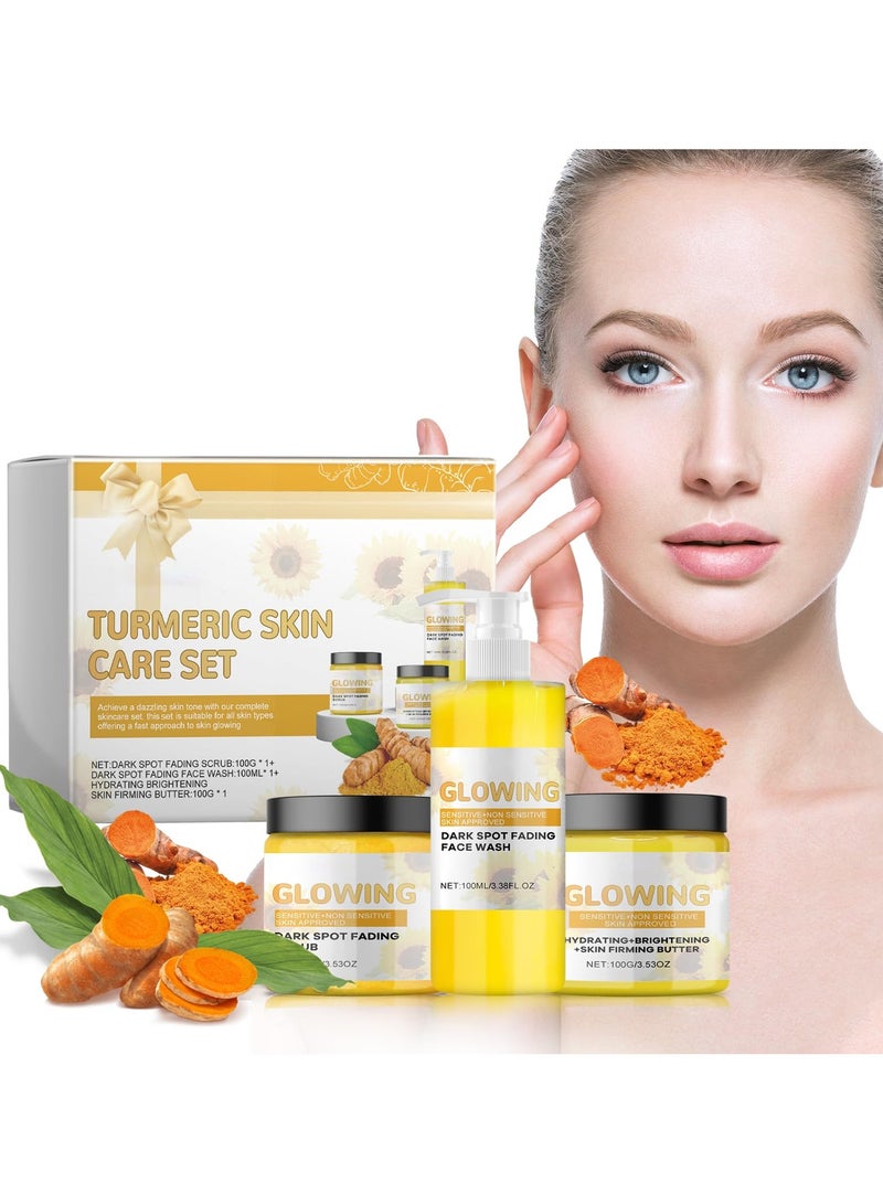 EELHOE 3 In 1 Turmeric Combo Skincare Set, Turmeric Skin Care Set-Turmeric Glow Combo Face Wash, Butter Moisturizer, Face Scrub, Natural Exfoliation & Hydration Glowing Skin - Image 1