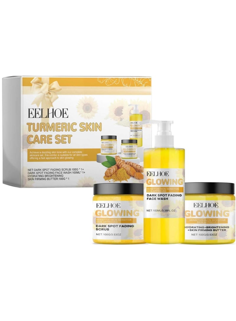 EELHOE 3 In 1 Turmeric Combo Skincare Set, Turmeric Skin Care Set-Turmeric Glow Combo Face Wash, Butter Moisturizer, Face Scrub, Natural Exfoliation & Hydration Glowing Skin - Image 4