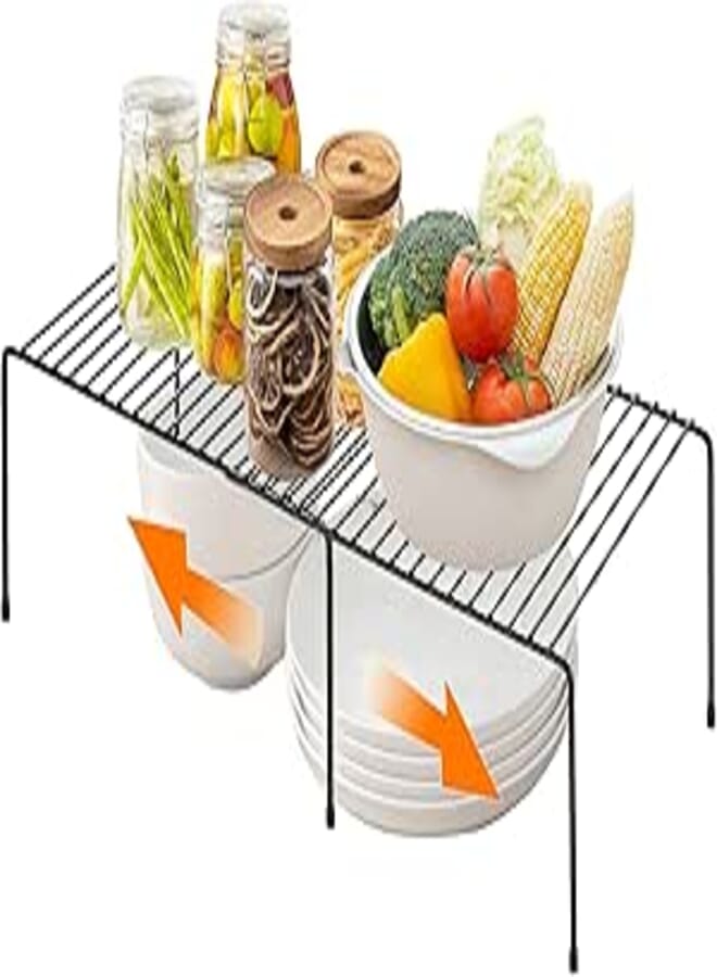 Ravinte 1 Pack Freezer Shelf Organizer, Expandable Cabinet Storage Shelf with Rustproof Metal Wire, Adjustable Kitchen Cabinet Organizer Spice Rack for Frige, Pantry, Cupboard, Countertop - Black
