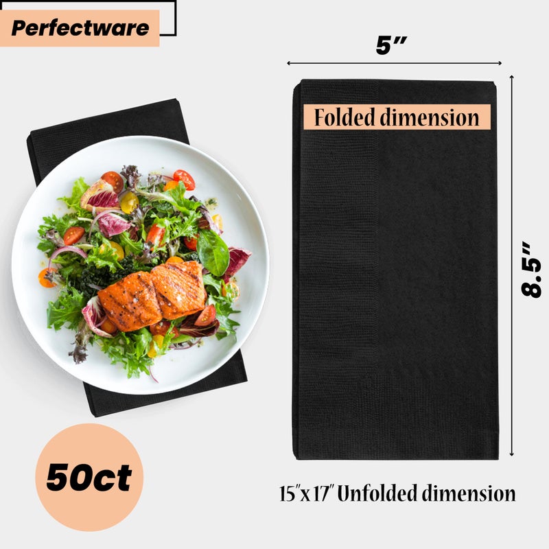 Perfectware 2 Ply Black Dinner Napkins - Pack of 50ct - Image 2