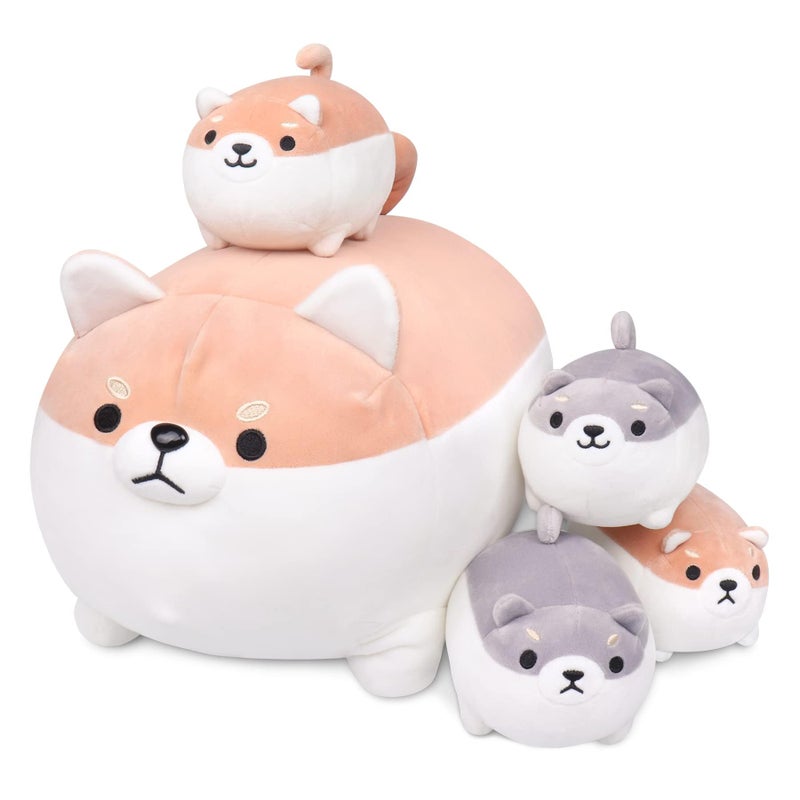 Auspicious beginning Shiba Inu Plush 5 PCS Shiba Inu Stuffed Animal Family 16 Corgi Plushie Cute Soft Plushies Pillow Toy Anime Kawaii Plush Soft Corgi PillowDog Mommy with 4 Puppies Toy Gifts for Boys Girls - Image 2