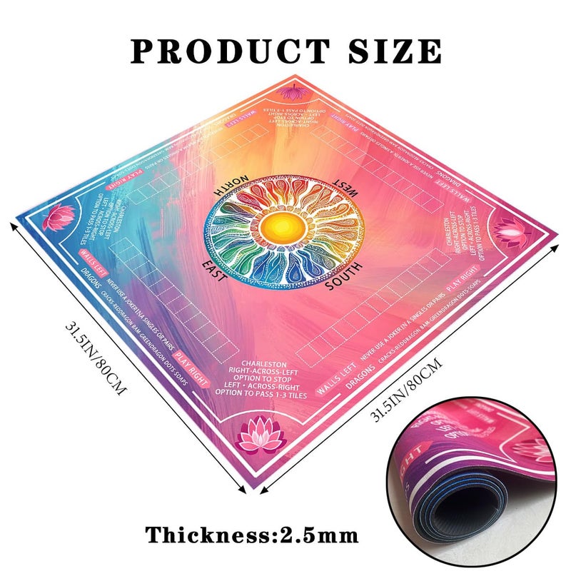 Pittera Mahjong mat for Table/31.5lnch/American Mahjong Table Cloth with Rules mats with Drawstring Bag,Noise ReductionAnti-Slip Game mat for Table,for Mahiona/PokerBoard Games/Card Games (Light purple) - Image 3