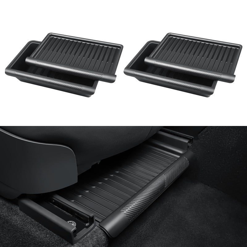 KUNIST 2PCS Under Seat Storage Box for Tesla Model Y 2024 TPE Storage Tray Box with Lid for Model Y 20202025 20252026 New Model Y Juniper Can only be installed on rear of front seats under