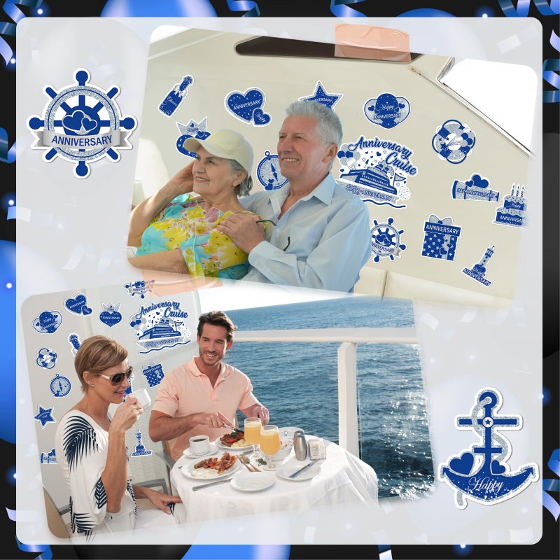Wayyogh Happy Anniversary Cruise Door Magnets Decorations, Blue Silver Happy Anniversary Cruise Ship Door Decor Magnetic for Married Men Women Wedding Party Refrigerator Fridge Car Kitchen Garage Personalized - Image 5