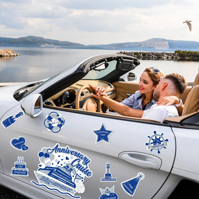 Wayyogh Happy Anniversary Cruise Door Magnets Decorations, Blue Silver Happy Anniversary Cruise Ship Door Decor Magnetic for Married Men Women Wedding Party Refrigerator Fridge Car Kitchen Garage Personalized - Image 3