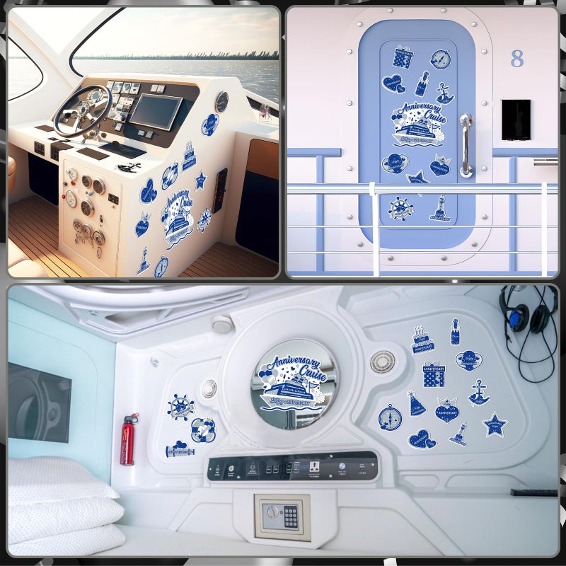 Wayyogh Happy Anniversary Cruise Door Magnets Decorations, Blue Silver Happy Anniversary Cruise Ship Door Decor Magnetic for Married Men Women Wedding Party Refrigerator Fridge Car Kitchen Garage Personalized - Image 4