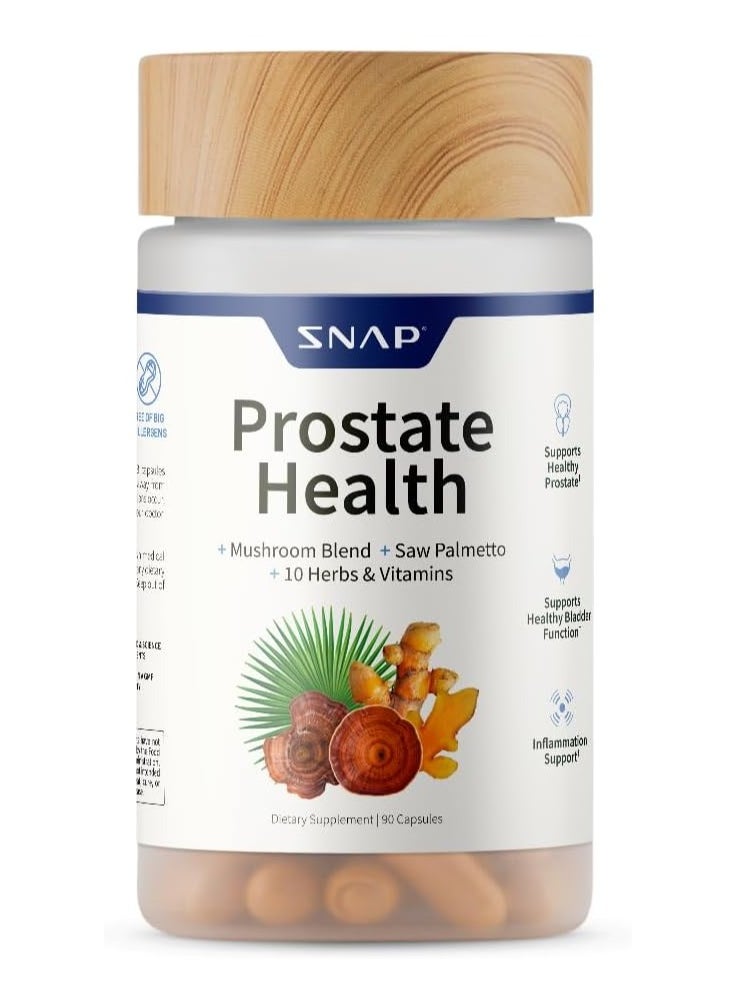 SNAP SUPPLEMENTS - Prostate Health Support Supplement - With Mushroom Blend, Saw Palmetto, 10 Plants & Vitamins, Natural Prostate Supplements for Men, Dietary Supplement (90 Capsules) - Image 1