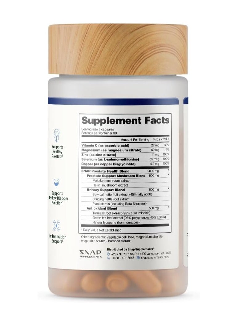 SNAP SUPPLEMENTS - Prostate Health Support Supplement - With Mushroom Blend, Saw Palmetto, 10 Plants & Vitamins, Natural Prostate Supplements for Men, Dietary Supplement (90 Capsules) - Image 1