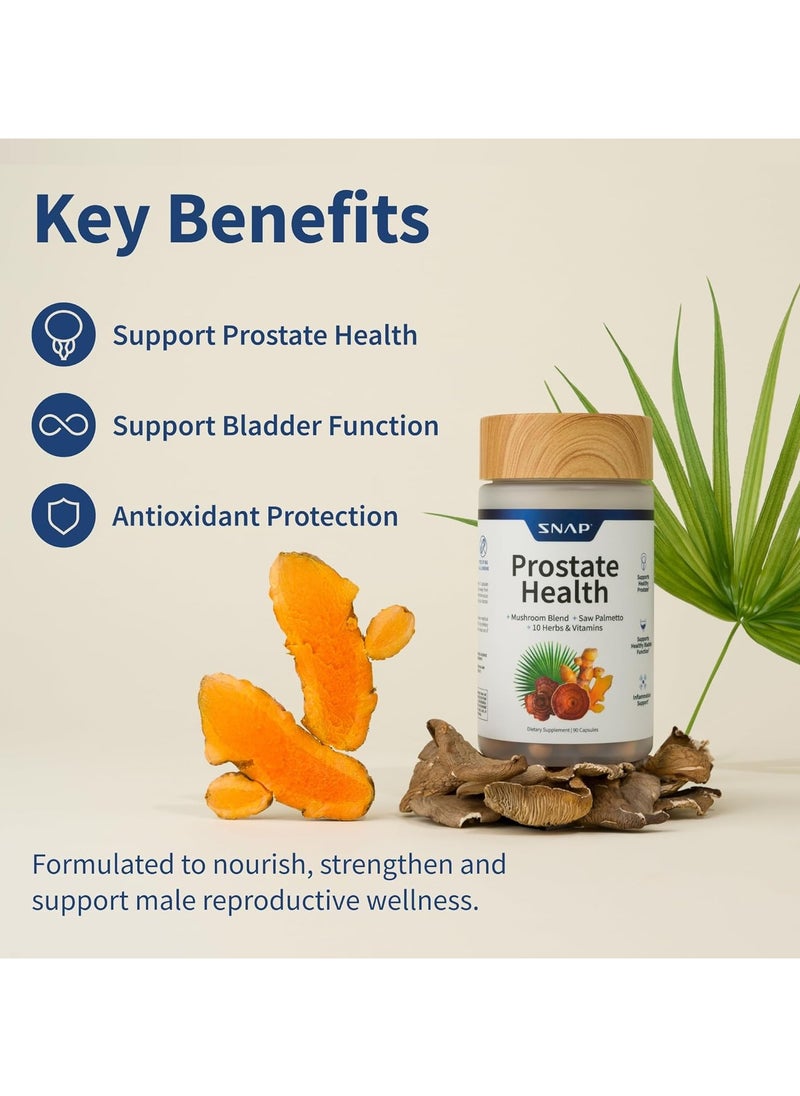 SNAP SUPPLEMENTS - Prostate Health Support Supplement - With Mushroom Blend, Saw Palmetto, 10 Plants & Vitamins, Natural Prostate Supplements for Men, Dietary Supplement (90 Capsules) - Image 1