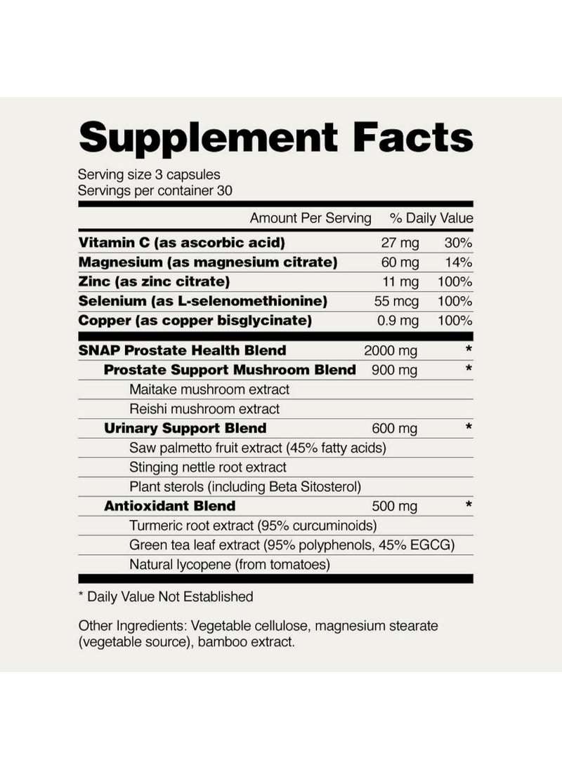 SNAP SUPPLEMENTS - Prostate Health Support Supplement - With Mushroom Blend, Saw Palmetto, 10 Plants & Vitamins, Natural Prostate Supplements for Men, Dietary Supplement (90 Capsules) - Image 1