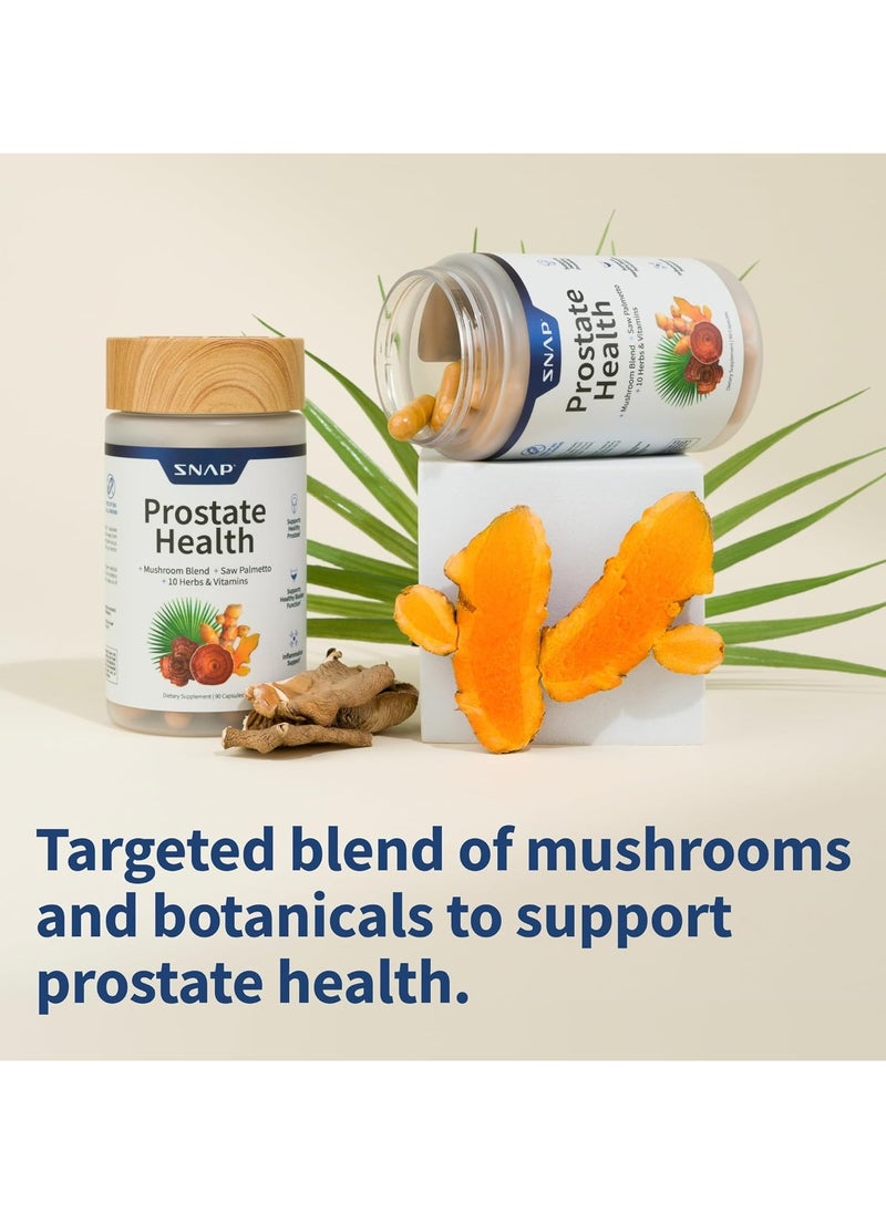 SNAP SUPPLEMENTS - Prostate Health Support Supplement - With Mushroom Blend, Saw Palmetto, 10 Plants & Vitamins, Natural Prostate Supplements for Men, Dietary Supplement (90 Capsules) - Image 1