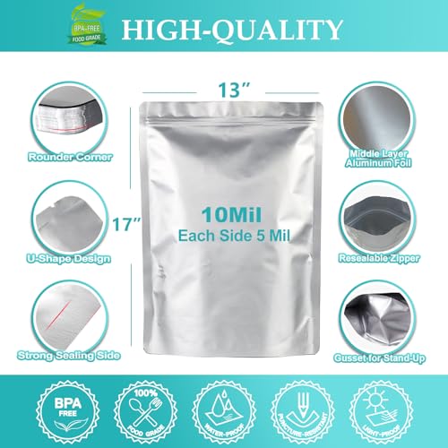SHXWELL 30PCS 2 Gallon Mylar Bags for Food Storage, 13"x17" 10 Mil Stand-Up Zipper Pouches Resealable and Heat Sealable for Long Term Food Storage(13"x17", Extra Thick) - Image 2