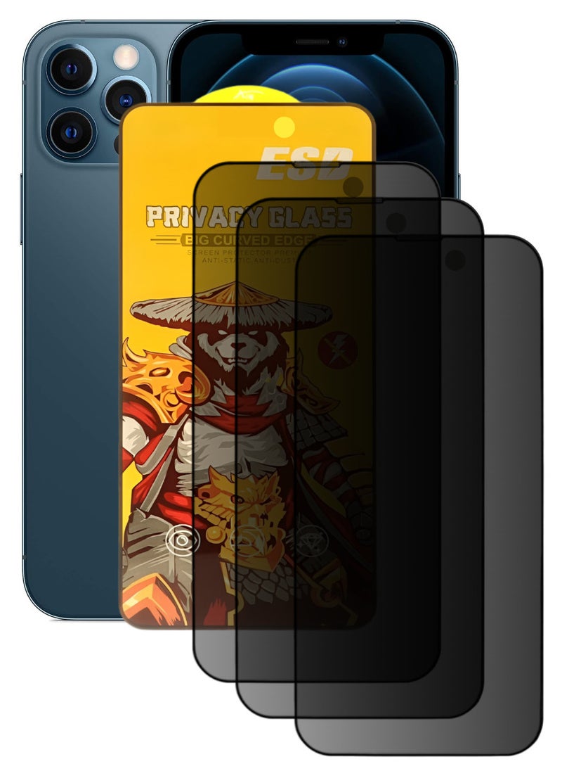 ESD 3 Pieces Tempered Dustproof Privacy Glass Screen Protector Compatible For iPhone 12 Pro - Image 1
