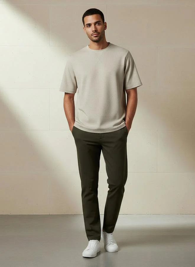 Iconic Iconic Men Regular Fit Crew Neck Short Sleeve Textured T shirt