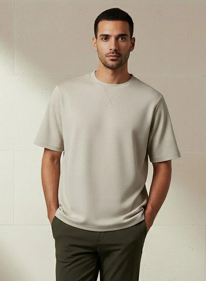 Iconic Men Regular Fit Crew Neck Short Sleeve Textured T shirt
