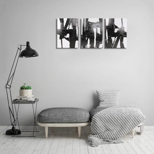 Pinetree Art 3 Panels Black and White Abstract Canvas Wall Art Prints 3D Textured Painting for Living Room (Small) - Image 3