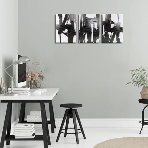 Pinetree Art 3 Panels Black and White Abstract Canvas Wall Art Prints 3D Textured Painting for Living Room (Small) - Image 2