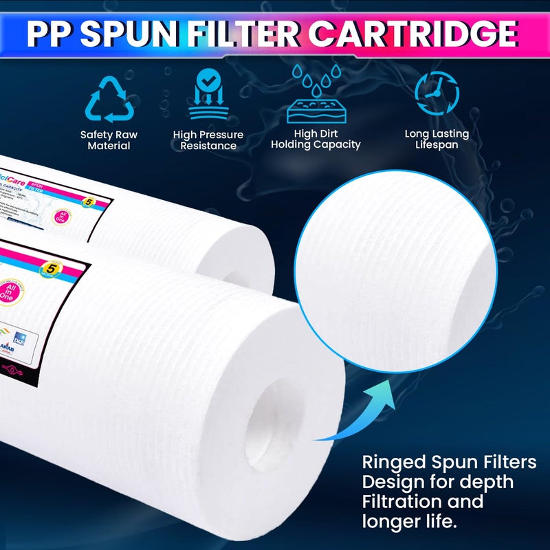 amiciCare Universal 10-Inch Spun Filter for RO Water Purifier – Sediment Pre-Filter Cartridge for All Standard RO Systems – Long-Lasting & High Dirt-Holding Capacity (Pack of 5) - Image 2