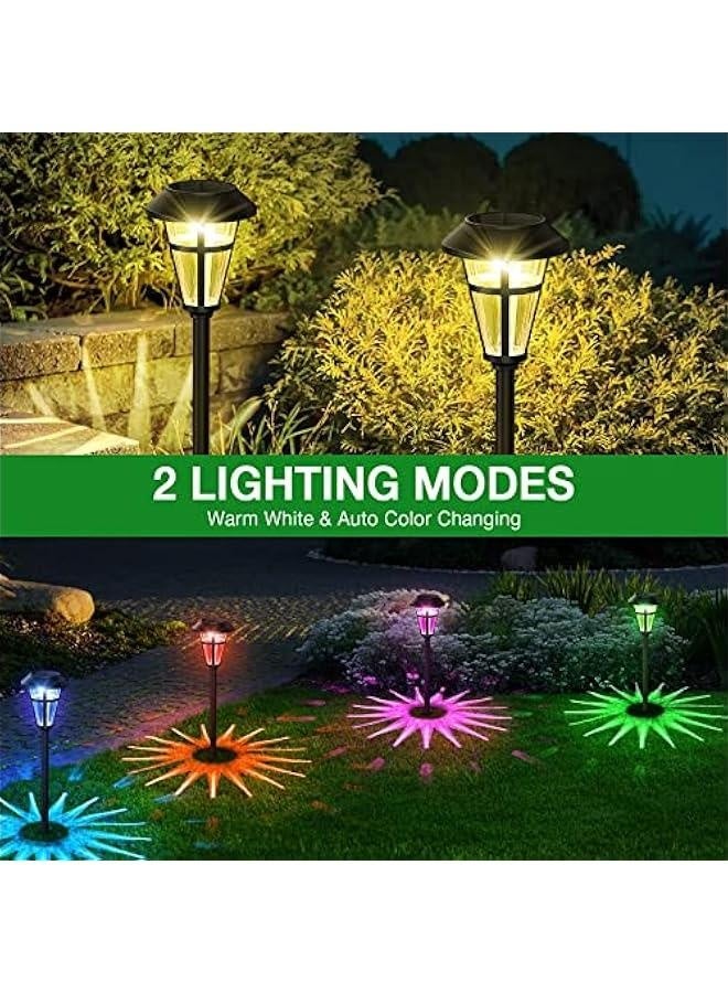 أضواء ممرات شمسية خارجية، مجموعة 6 قطع بحجم أكبر، أضواء حديقة شمسية متغيرة الألوان/بيضاء دافئة، أضواء مناظر طبيعية تعمل بالطاقة الشمسية ومقاومة للماء للممرات والطرق والساحات - Image 4