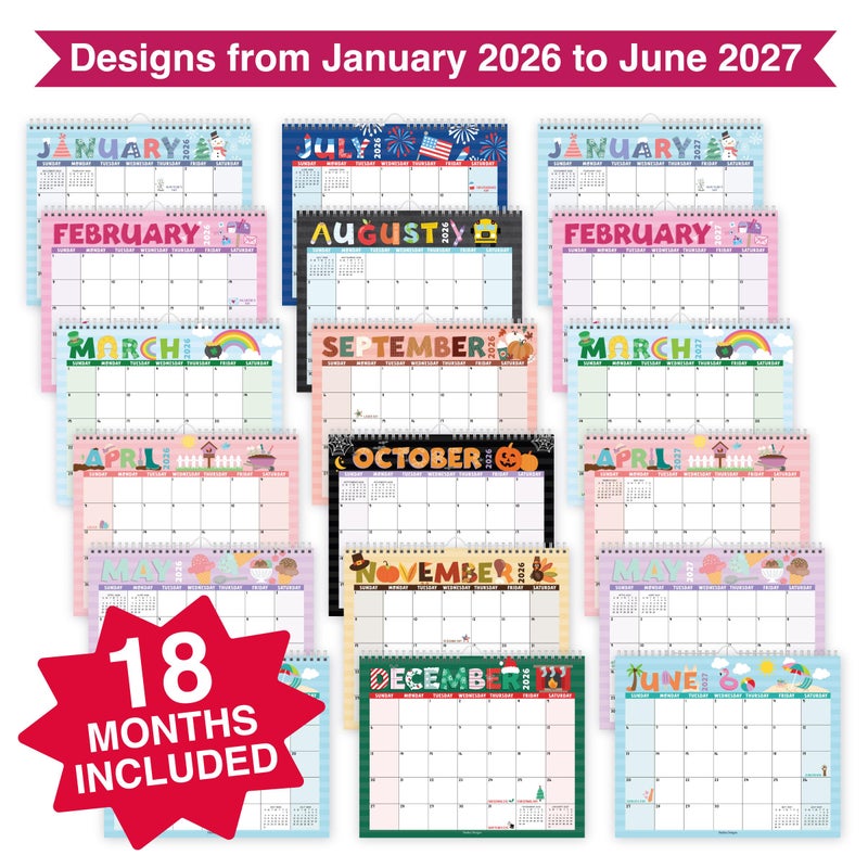 Hadley Designs 2026 Wall Calendar Large - Spiral Wall Calendars 2026-2027, 18 Months Calendar from January 2026 to June 2027, Hanging Calendars for Home, Office, Classroom, Typography Monthly Planner - Image 4