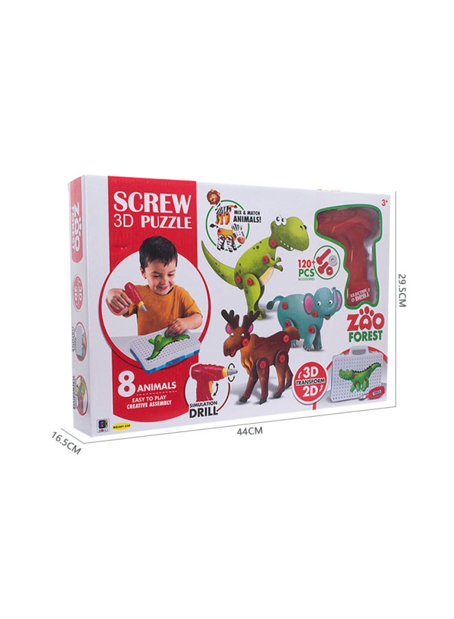 Children's Electric Drill Nut Disassembly And Assembly Pairing Combination Three-dimensional Jigsaw Puzzle Tool Table Hands-on Screw Educational Toys-Color:Screw Puzzle Building Blocks Animal (including Electric Drill) - Image 1